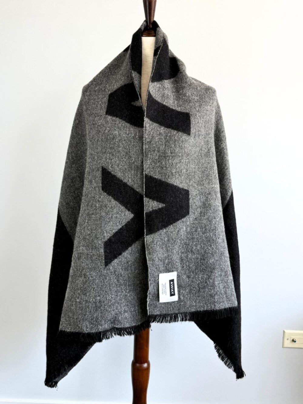 Away Alpaca Travel Scarf Wrap Gray Black Logo